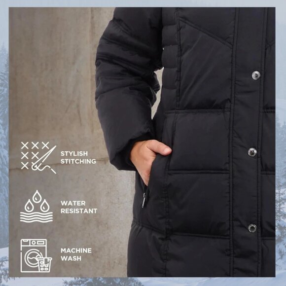 NWT - London Fog Faux-Fur-Trimmed Down Puffer Coat w/Hood - Black - Picture 7 of 12